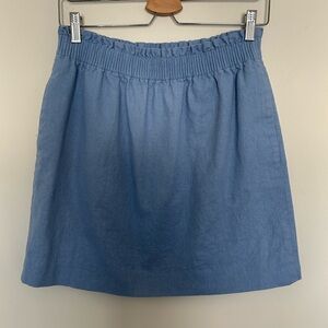 J. Crew Cotton Linen Blend A Line Elastic Waist Blue Skirt with Pockets Size 6